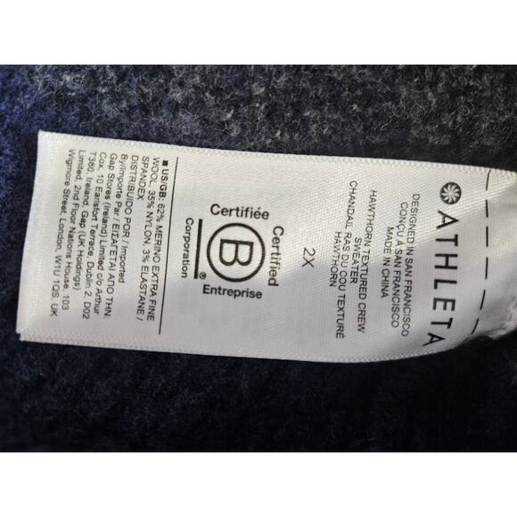 Athleta Sweater Womens 2X Blue Animal Print Merino Extra Fine Wool Long Sleeve - Picture 6 of 7